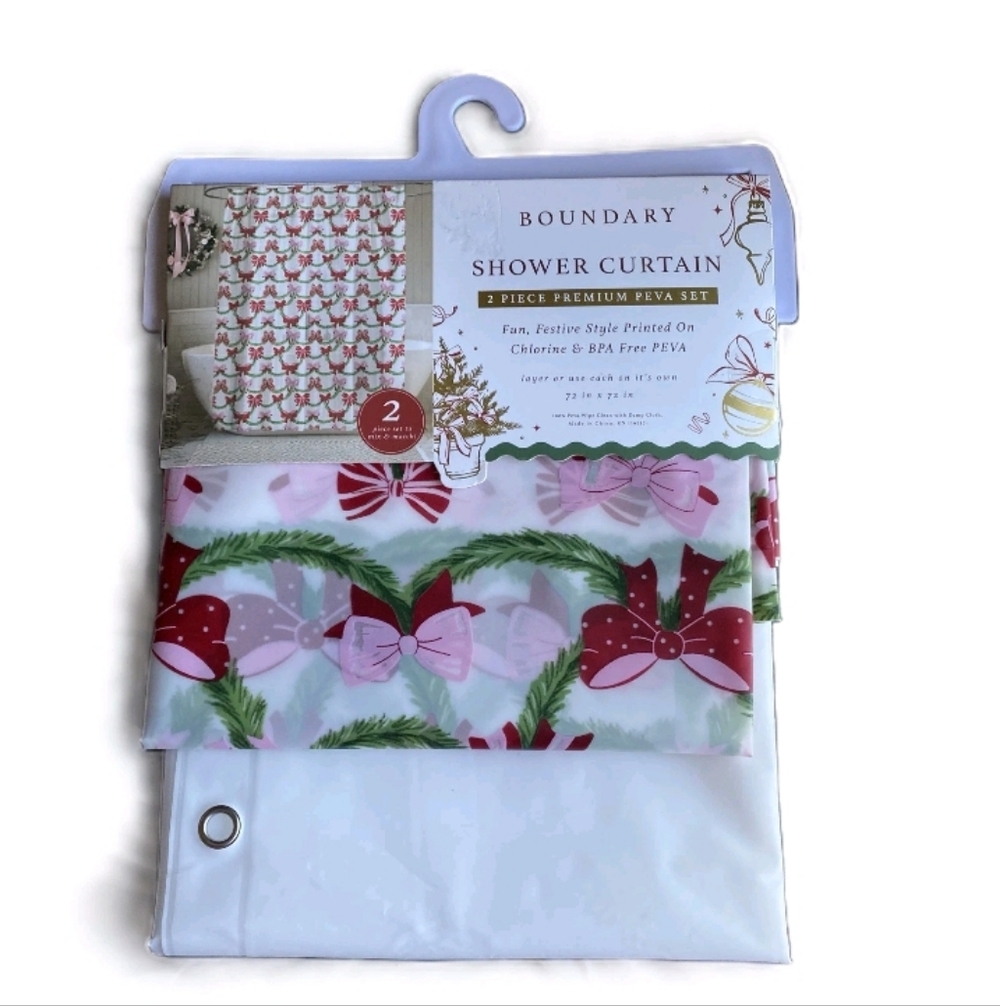 Boundary Shower Curtain 2 pc Premium PEVA Bow Design Set